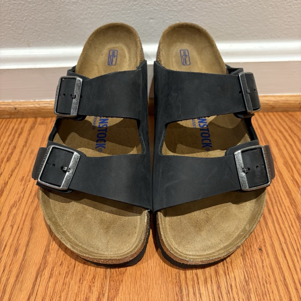 Birkenstock Arizona Black Oiled Leather Soft Footbed Sandals EU 38 Regular/Wide